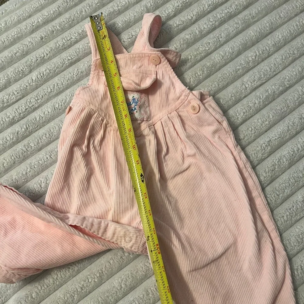 Vintage Pretty Pink Corduroy Overalls Pink 18 Months Bib Snaps Floral Patch